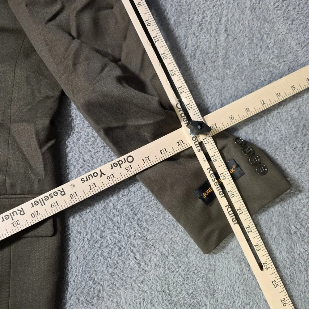 Jones New York Mens 44R 36W Suit Set Olive Brown Double Breasted Wool Pleated